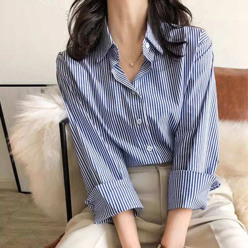 Classic Striped Blusas Tops