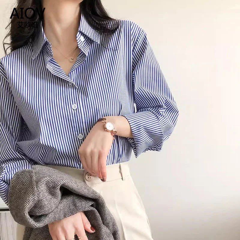 Classic Striped Blusas Tops